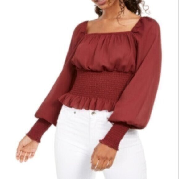 Ultra Flirt Juniors' Smocked-Waist Peasant Top Size S - Picture 1 of 6